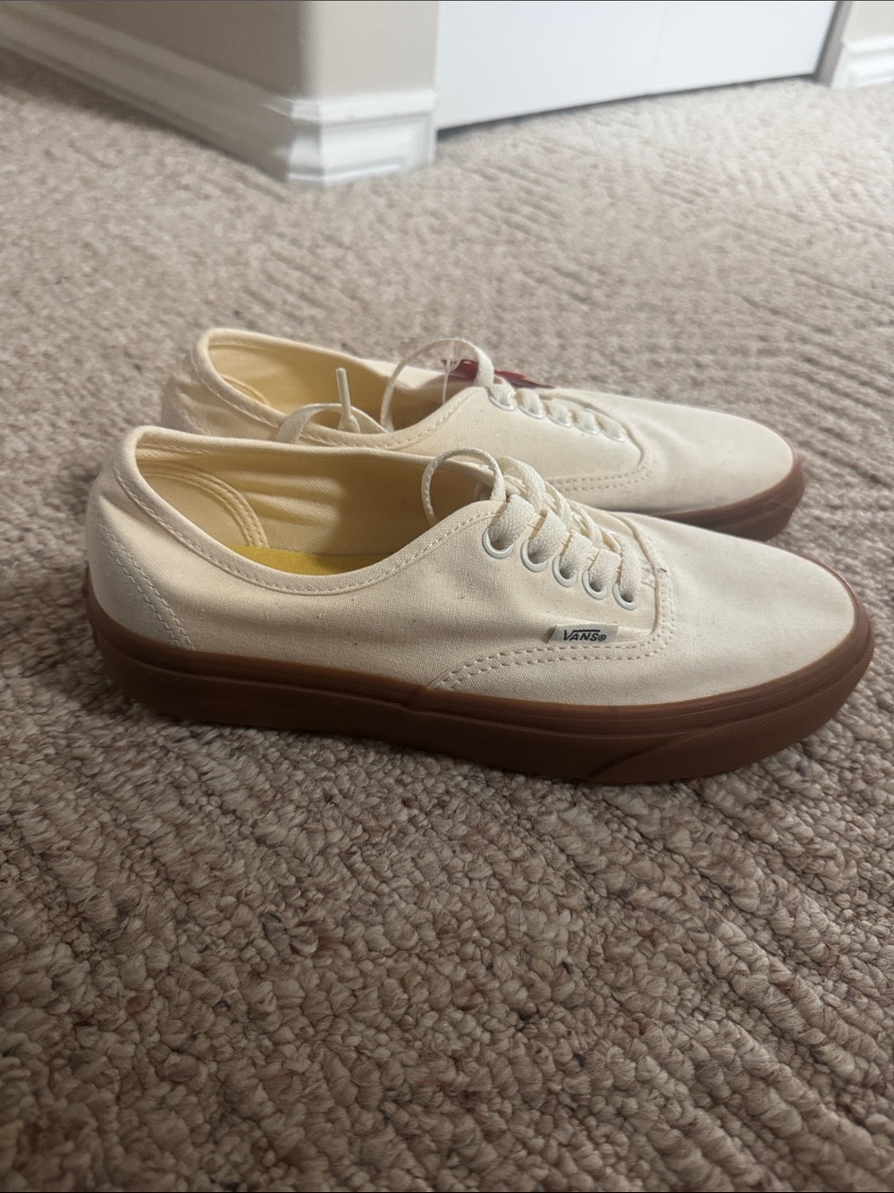 Vans Cream Canvas Low-Top Sneakers with Brown Gum Sole